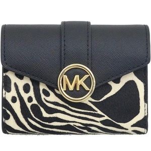 Michael Kors Carmen Medium Printed Calf Hair/Leather Wallet Black/Camel NWT